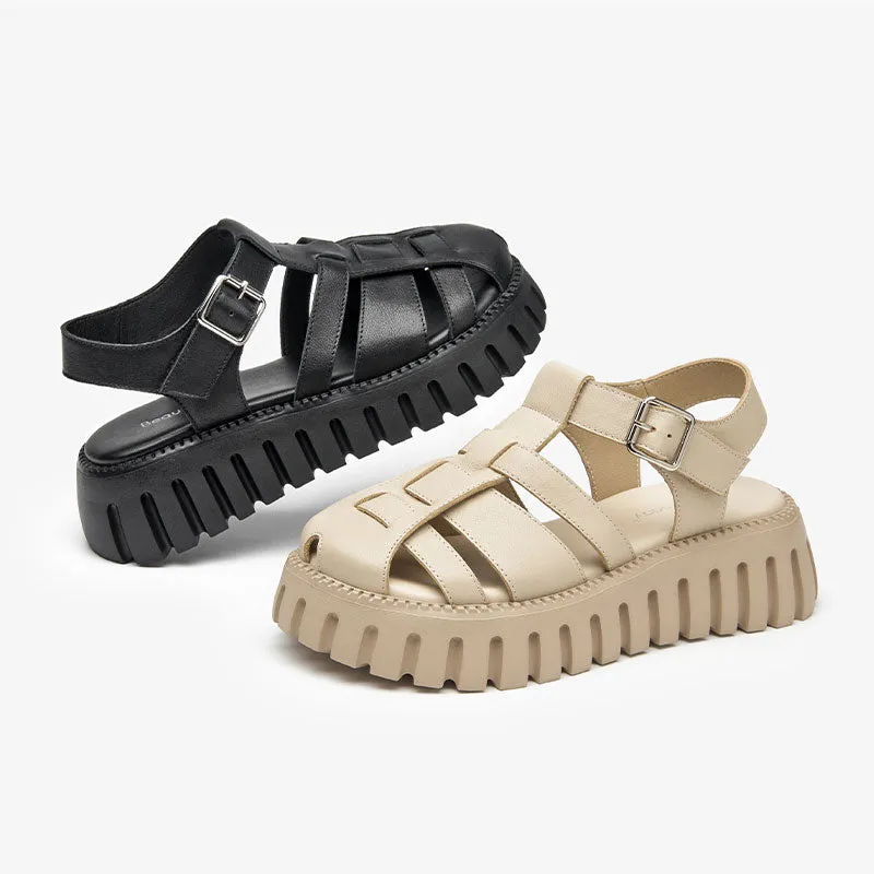 BeauToday Women's Leather Close-toe Fisherman Gladiator Sandals with Lug Thick Sole