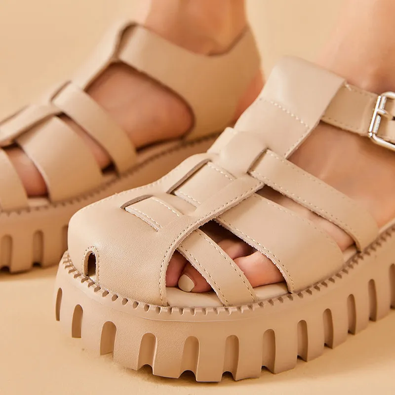 BeauToday Women's Leather Close-toe Fisherman Gladiator Sandals with Lug Thick Sole