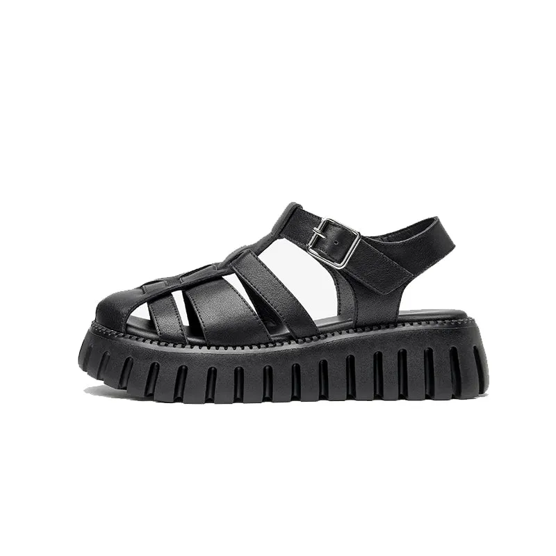 BeauToday Women's Leather Close-toe Fisherman Gladiator Sandals with Lug Thick Sole