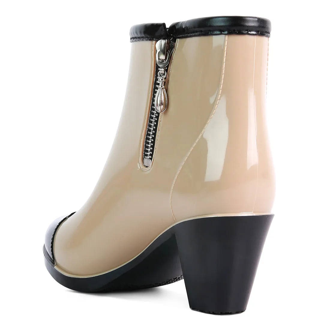 Beige Smart Block Heeled Rainboots