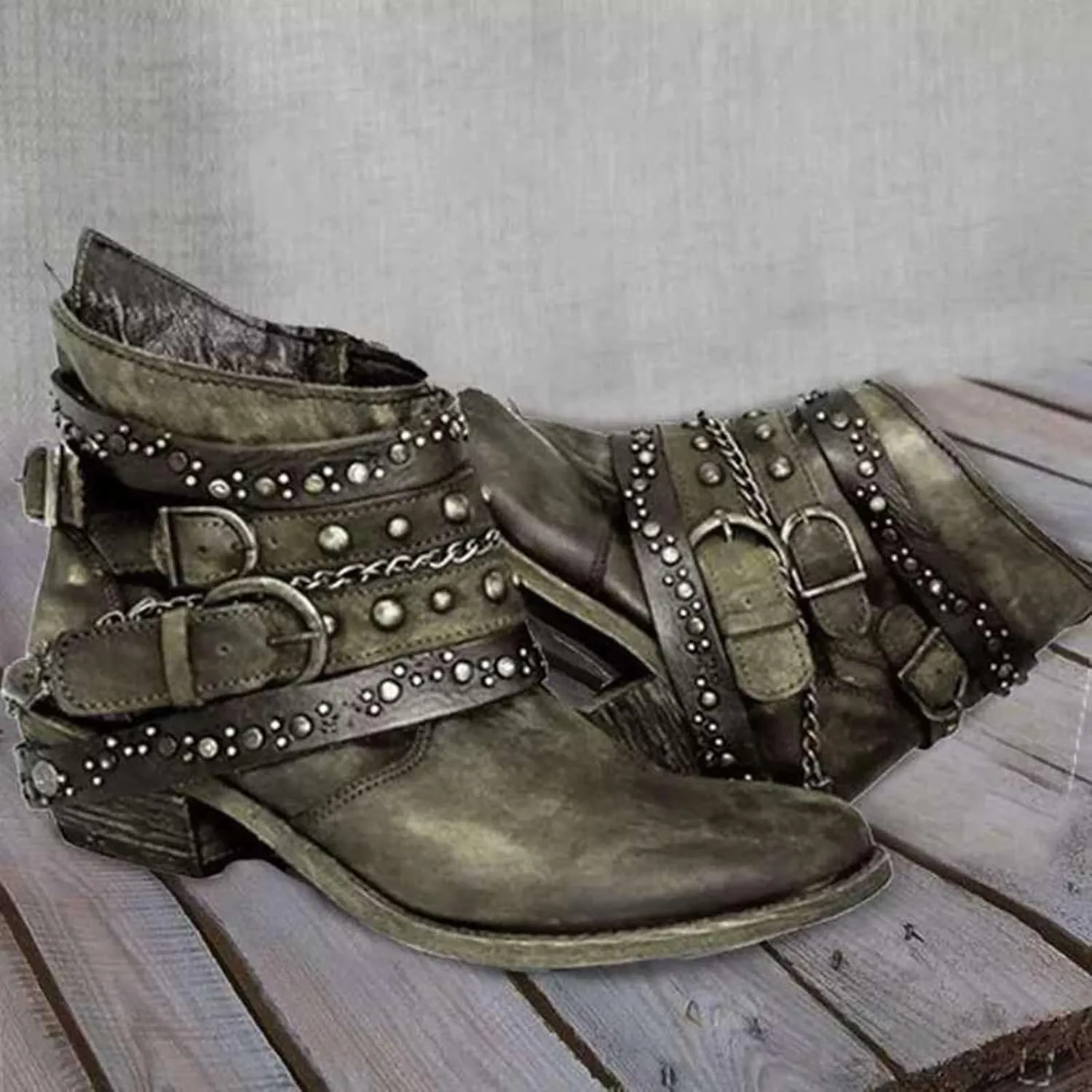 Booties for Women Ankle Black Flat Booties Flat Cowboy Boots for Women Black Ankle Boot Casual Round Head Closed Pointed Toe Low Block Heel Zip Up
