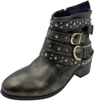 Booties for Women Ankle Black Flat Booties Flat Cowboy Boots for Women Black Ankle Boot Casual Round Head Closed Pointed Toe Low Block Heel Zip Up