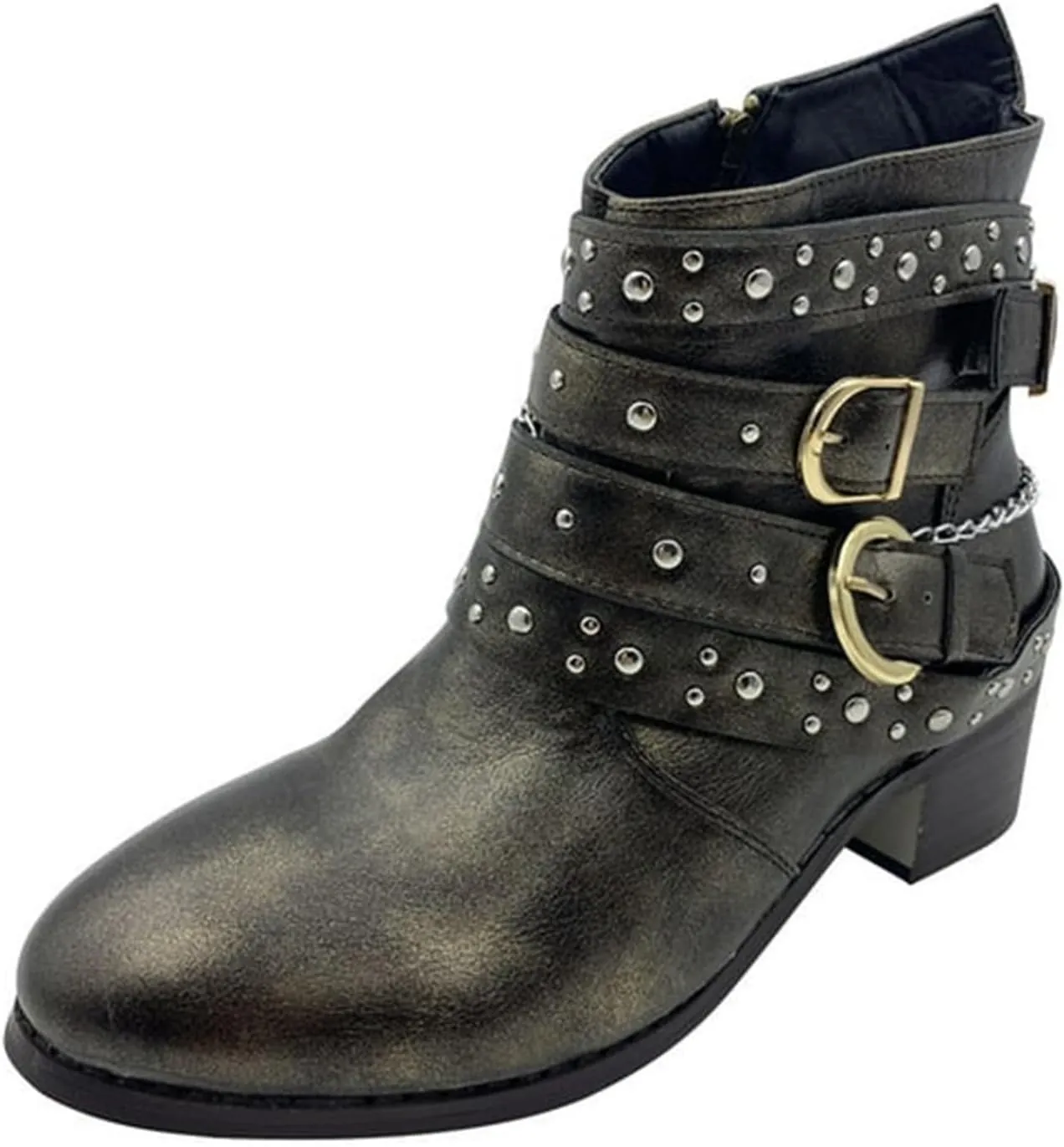Booties for Women Ankle Black Flat Booties Flat Cowboy Boots for Women Black Ankle Boot Casual Round Head Closed Pointed Toe Low Block Heel Zip Up