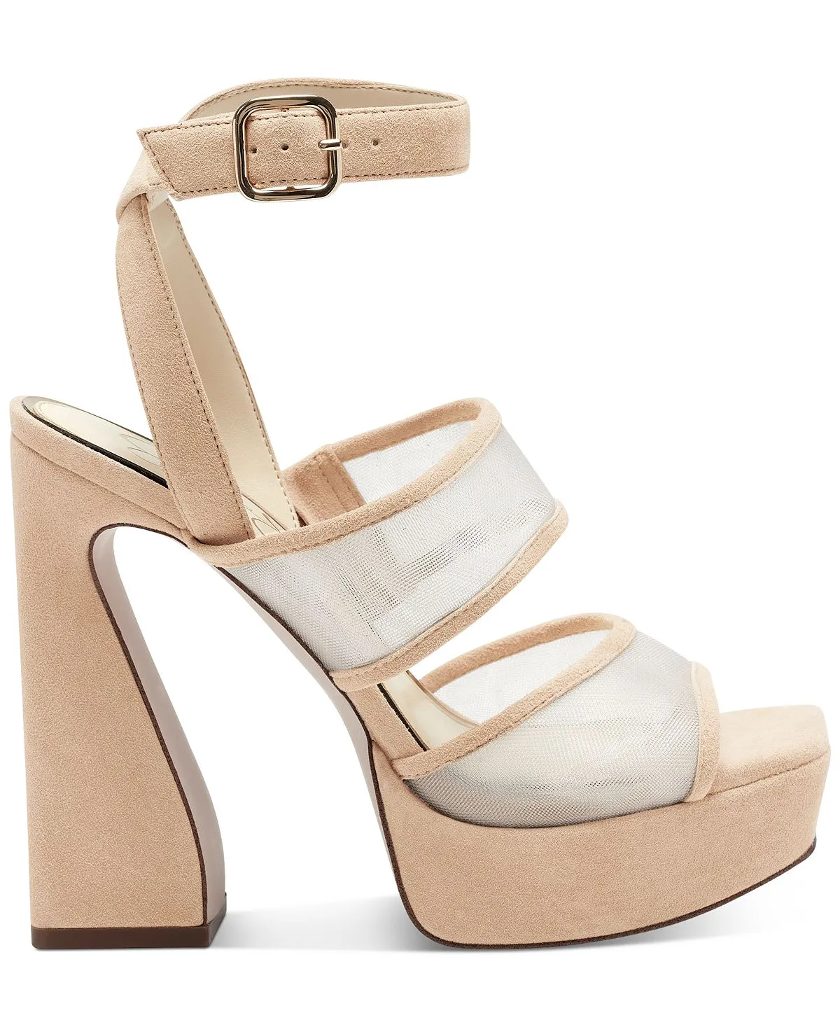 Jessica Simpson Drixi Nude Mesh Block Heel Ankle Strap Open Toe High Heel Sandal