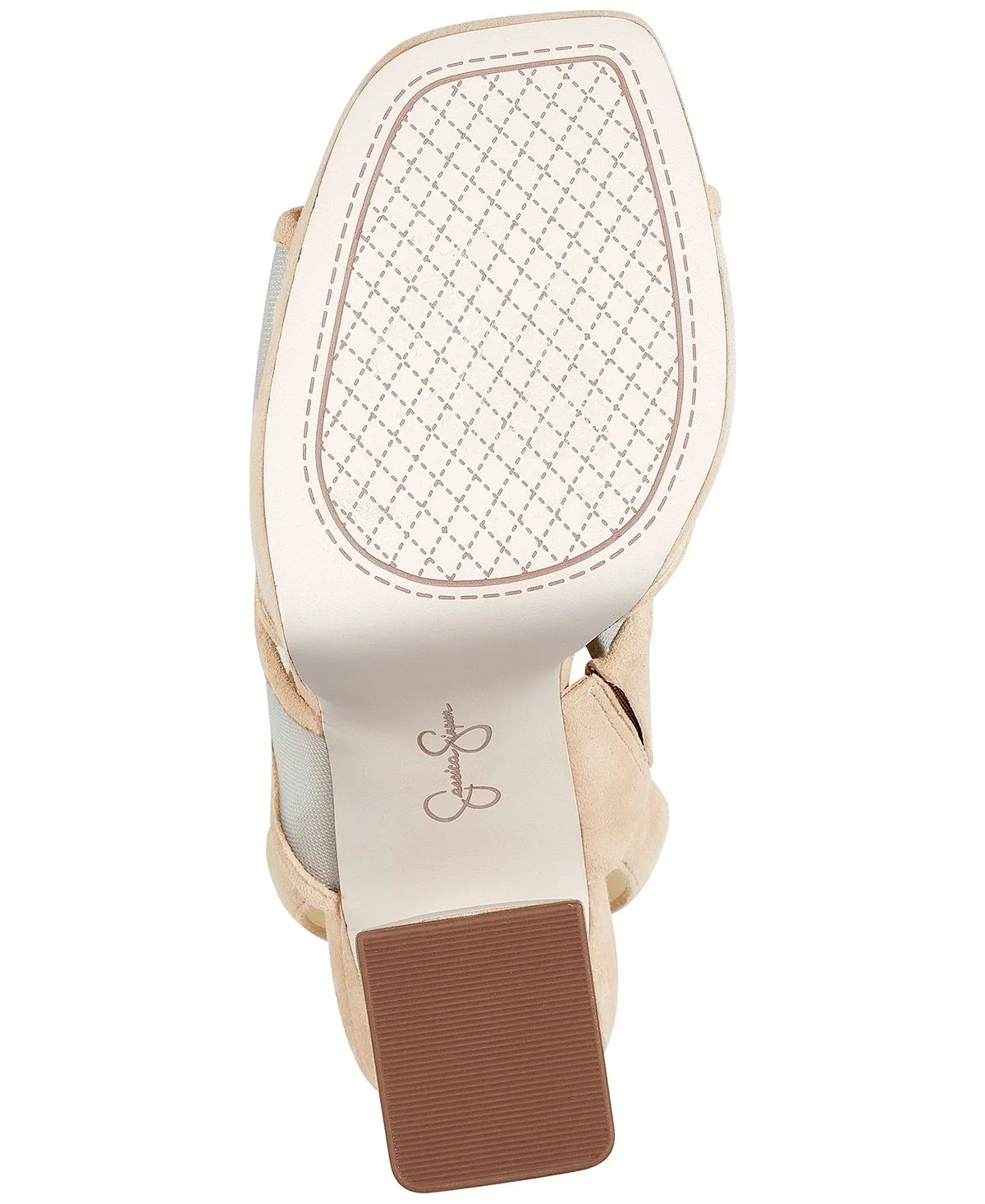 Jessica Simpson Drixi Nude Mesh Block Heel Ankle Strap Open Toe High Heel Sandal