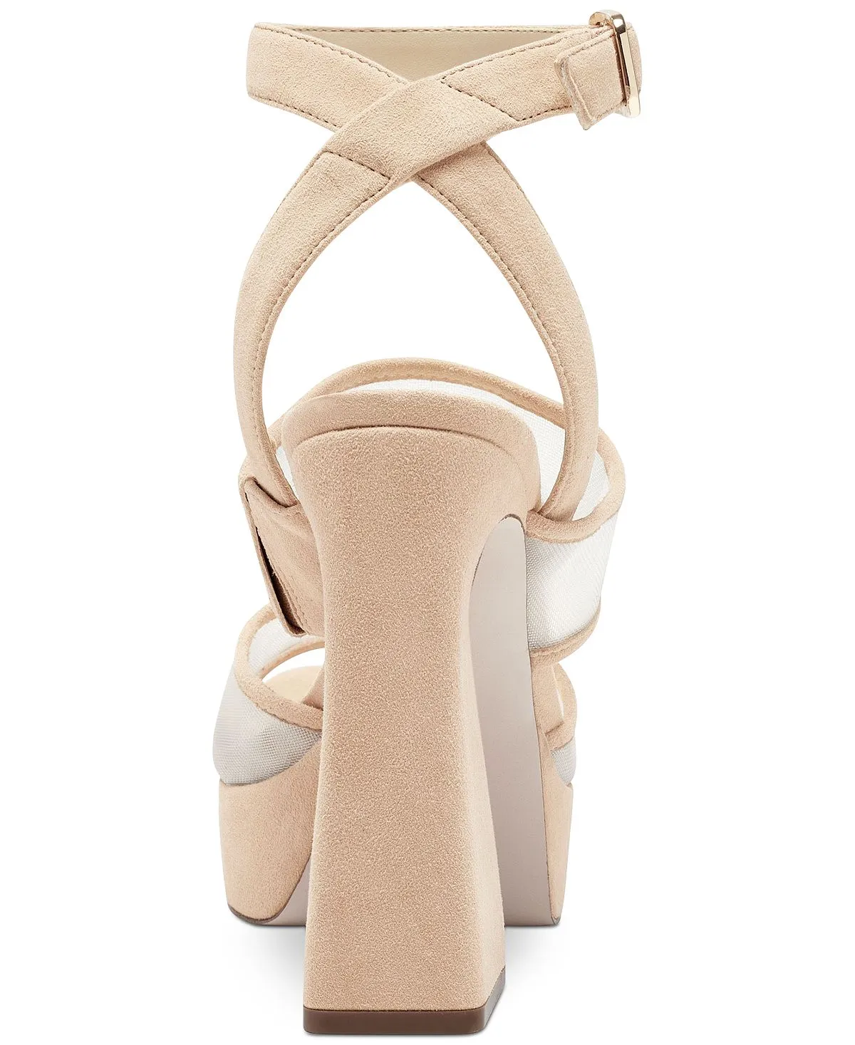 Jessica Simpson Drixi Nude Mesh Block Heel Ankle Strap Open Toe High Heel Sandal
