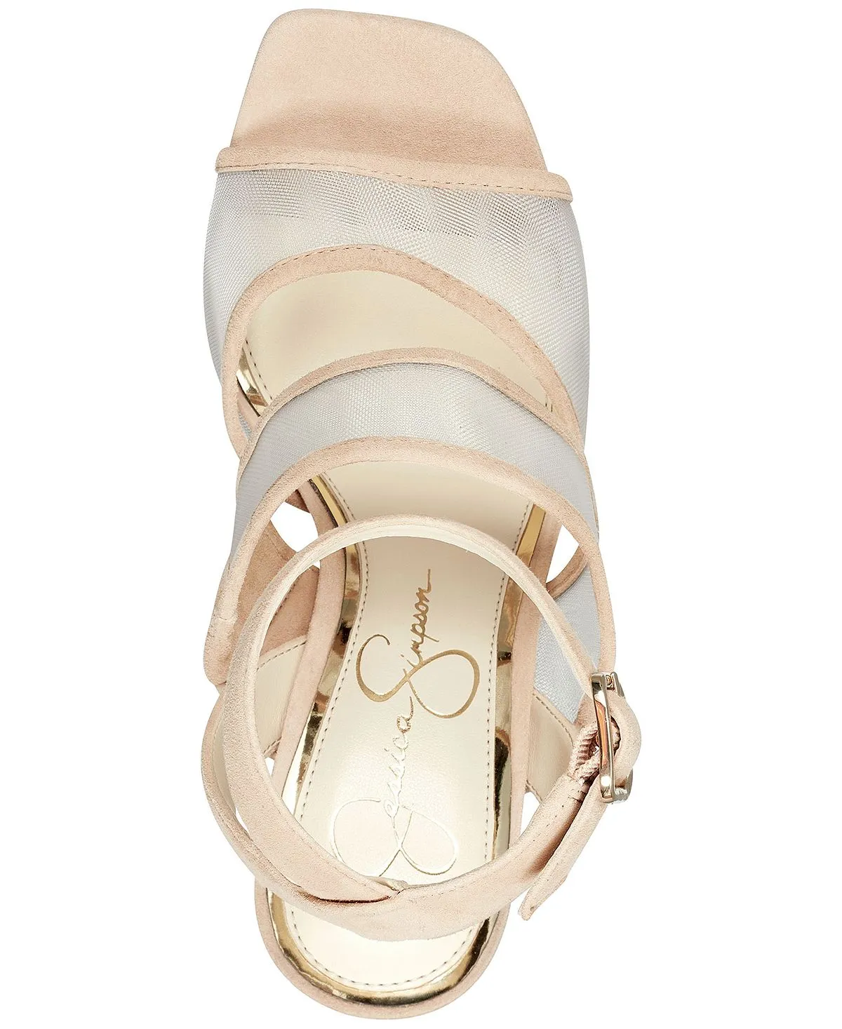 Jessica Simpson Drixi Nude Mesh Block Heel Ankle Strap Open Toe High Heel Sandal