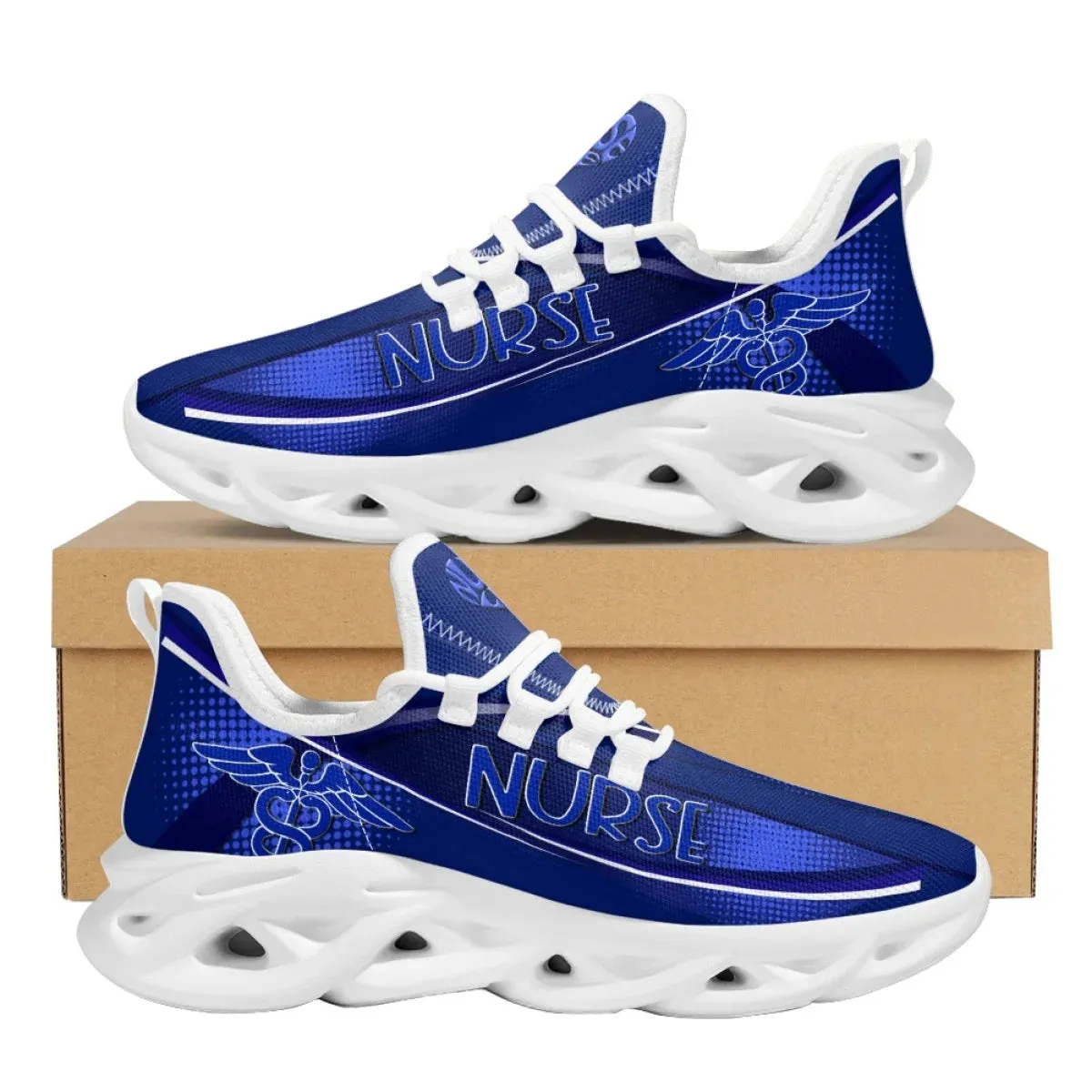 Lightweight Mesh Shoes for Women Blue Nurse Shoes Lace up Platform Sneakers Paramedic EMT EMS Pattern Flats Zapatos