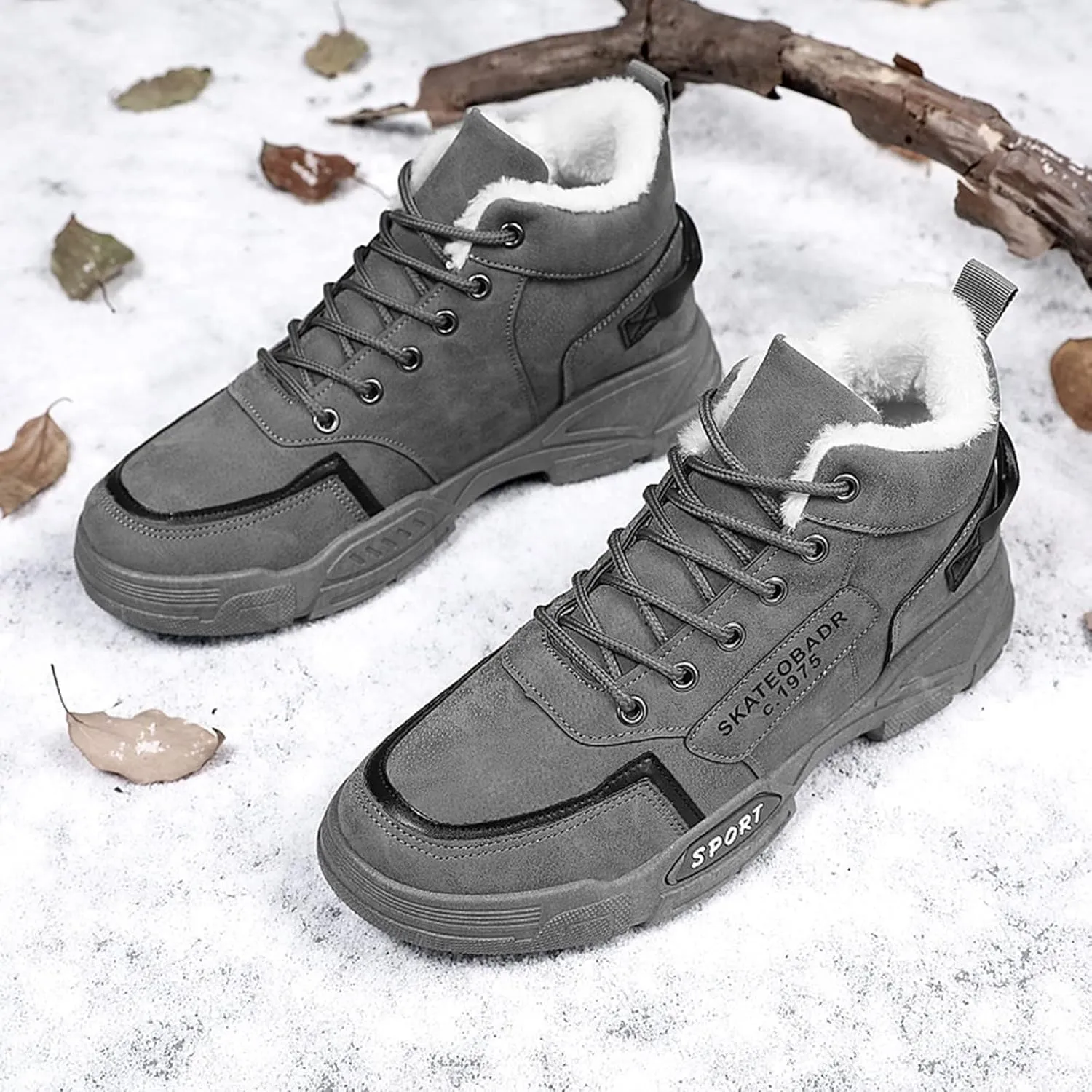 Men Work Boots Steel Toe Hiking Sneakers Zip Up Fur Lined Womens Safety Shoes Non-Slip Non Slip Shoes Food Service Waterproof Hike Grounded Footwear