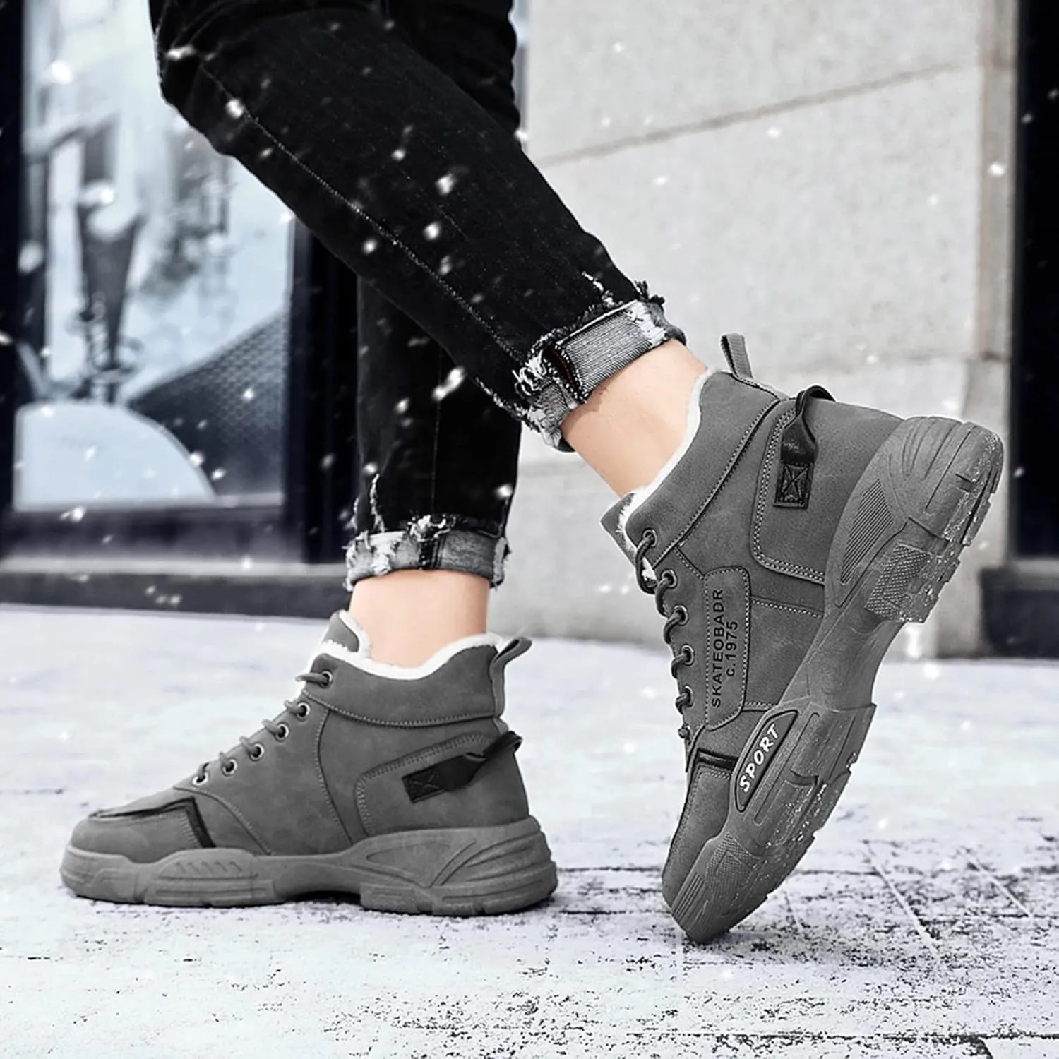 Men Work Boots Steel Toe Hiking Sneakers Zip Up Fur Lined Womens Safety Shoes Non-Slip Non Slip Shoes Food Service Waterproof Hike Grounded Footwear