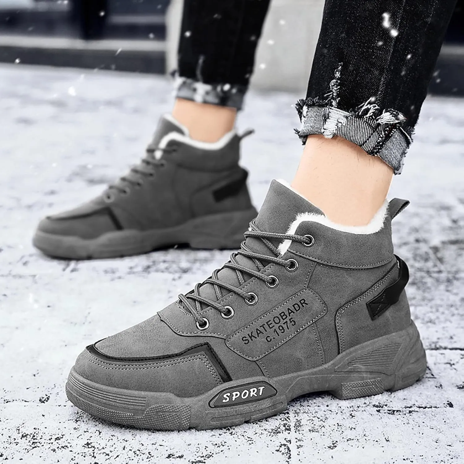 Men Work Boots Steel Toe Hiking Sneakers Zip Up Fur Lined Womens Safety Shoes Non-Slip Non Slip Shoes Food Service Waterproof Hike Grounded Footwear
