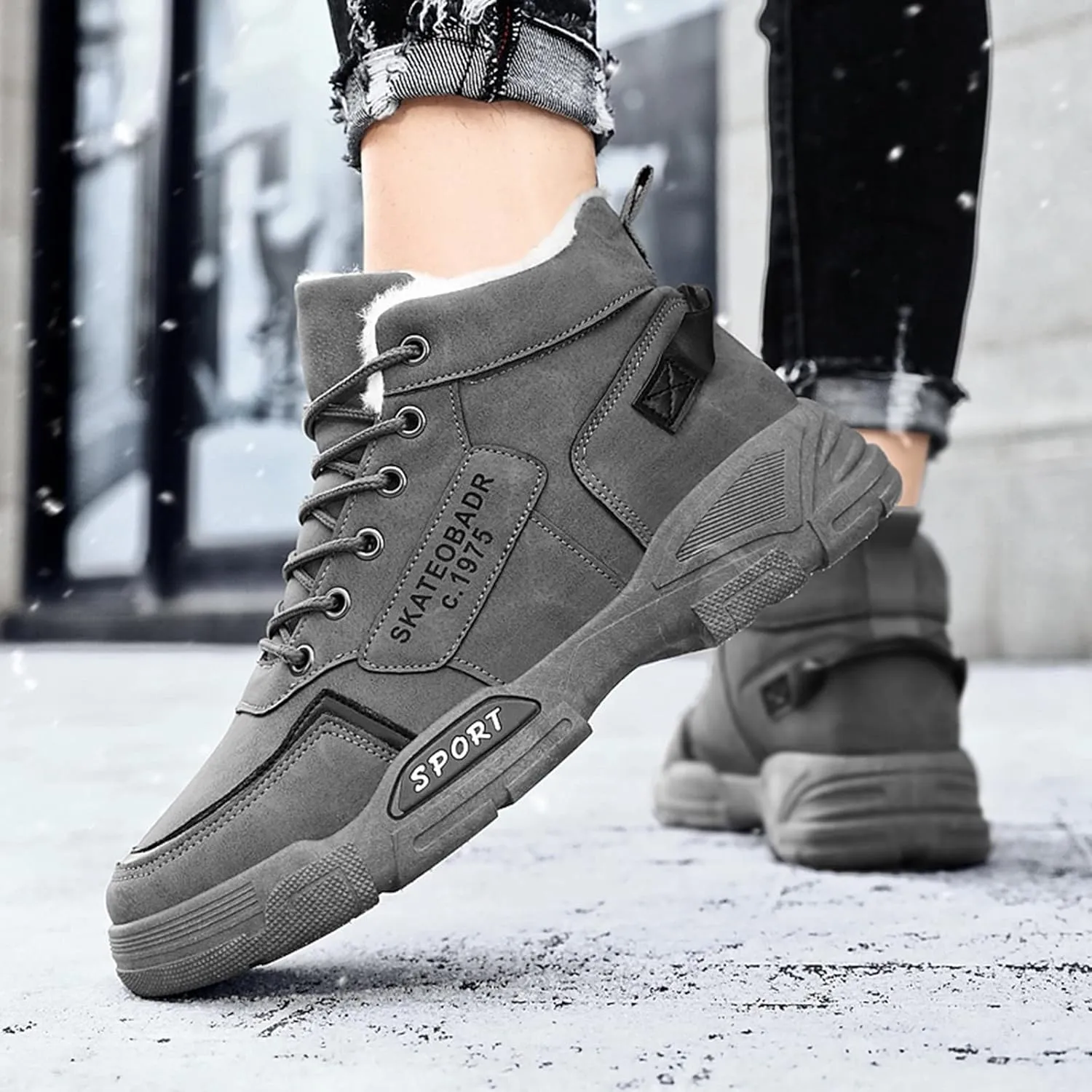 Men Work Boots Steel Toe Hiking Sneakers Zip Up Fur Lined Womens Safety Shoes Non-Slip Non Slip Shoes Food Service Waterproof Hike Grounded Footwear