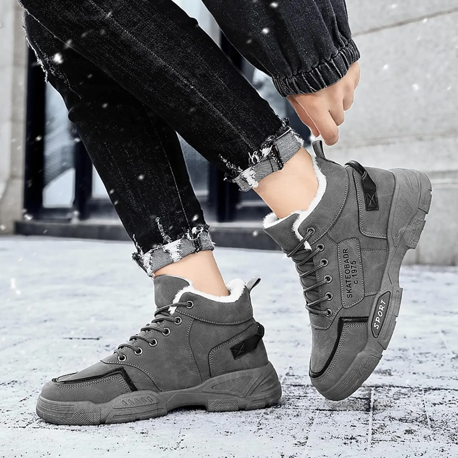 Men Work Boots Steel Toe Hiking Sneakers Zip Up Fur Lined Womens Safety Shoes Non-Slip Non Slip Shoes Food Service Waterproof Hike Grounded Footwear