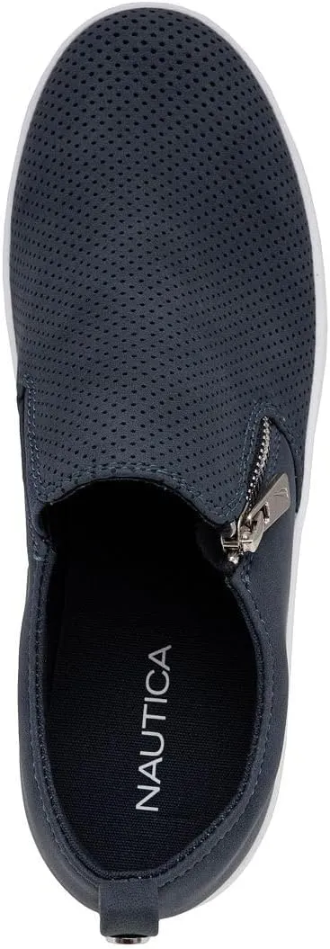 Nautica Women's Slip-On Fashion Sneakers with Side Zipper  Comfortable Low-Top Walking Shoes for Casual Everyday Wear