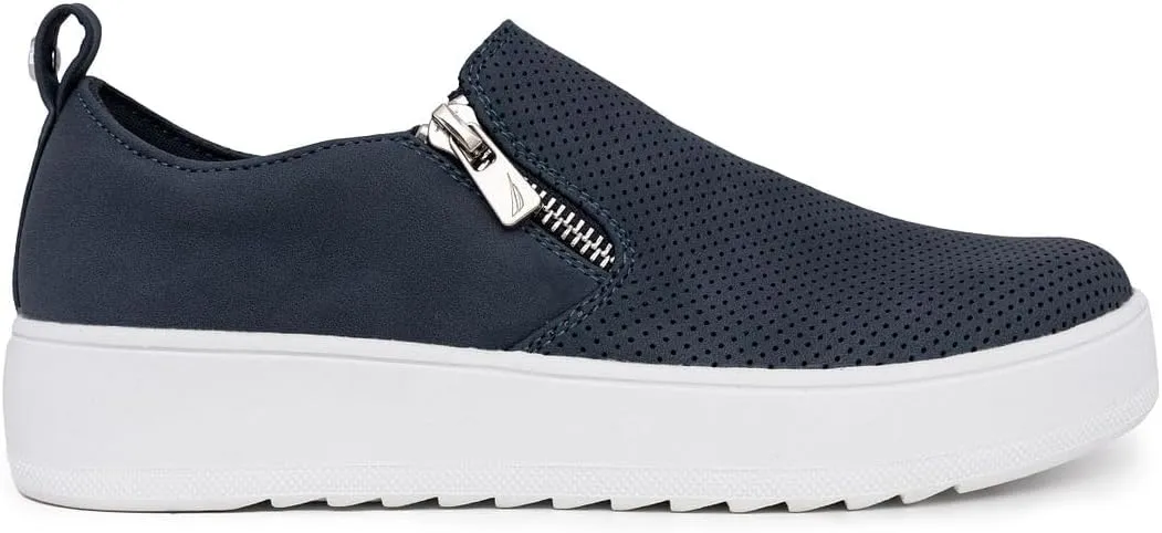 Nautica Women's Slip-On Fashion Sneakers with Side Zipper  Comfortable Low-Top Walking Shoes for Casual Everyday Wear