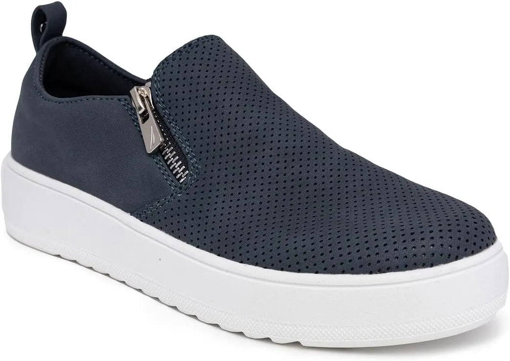 Nautica Women's Slip-On Fashion Sneakers with Side Zipper  Comfortable Low-Top Walking Shoes for Casual Everyday Wear