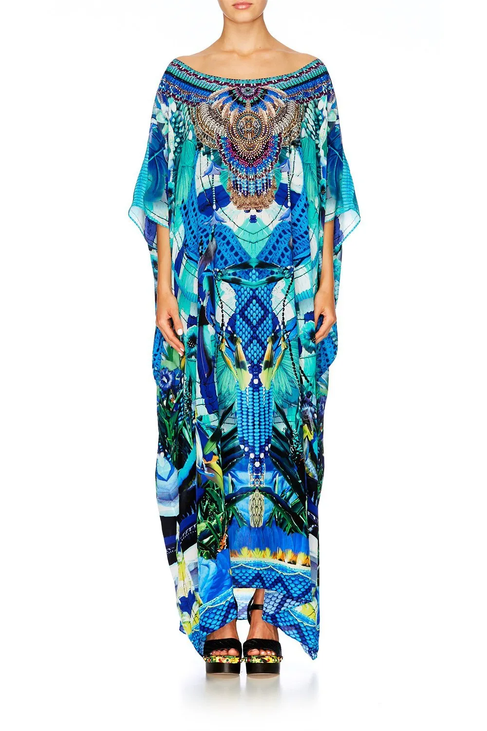 ROUND NECK KAFTAN AMAZON AZURE