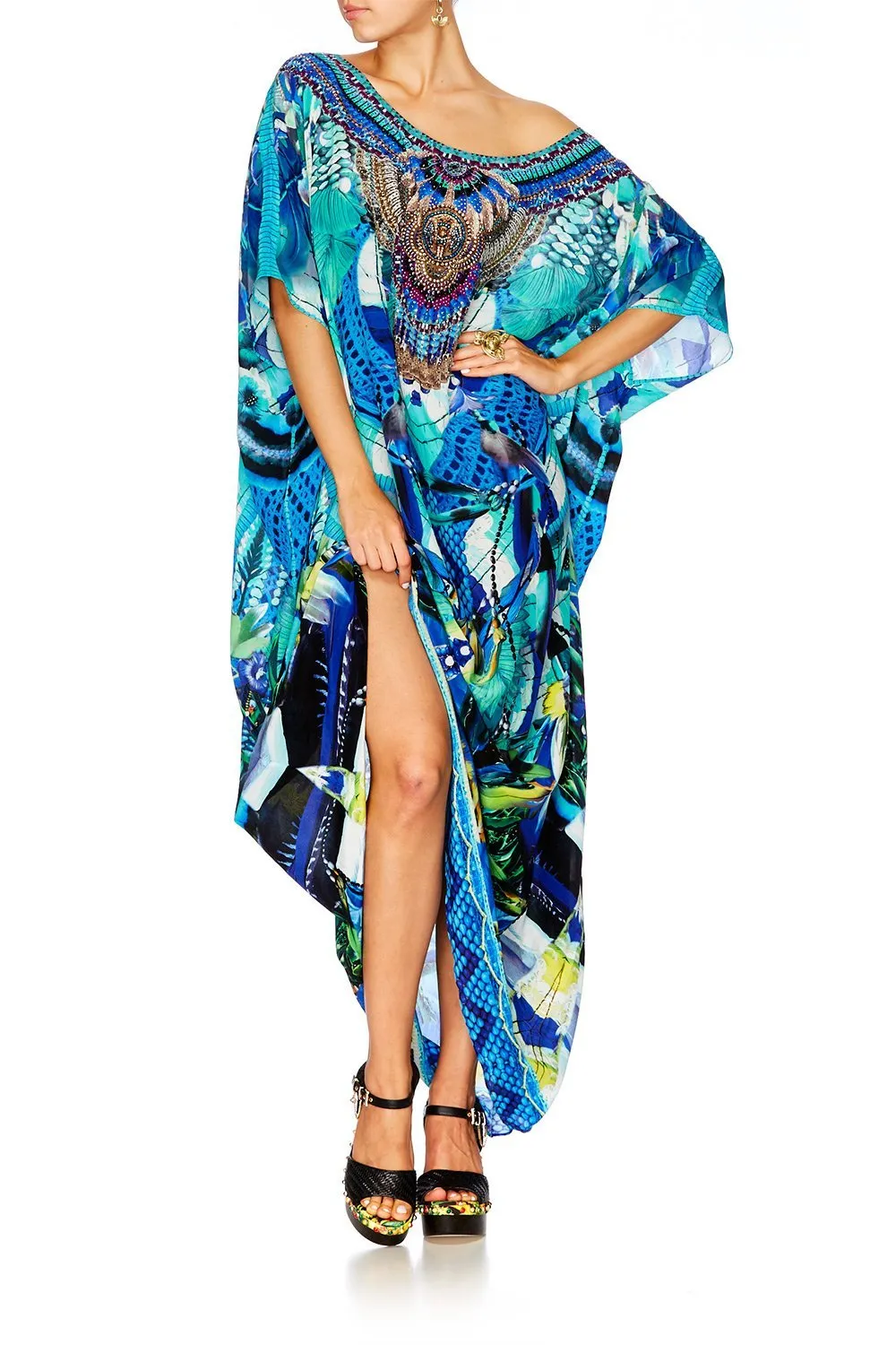 ROUND NECK KAFTAN AMAZON AZURE