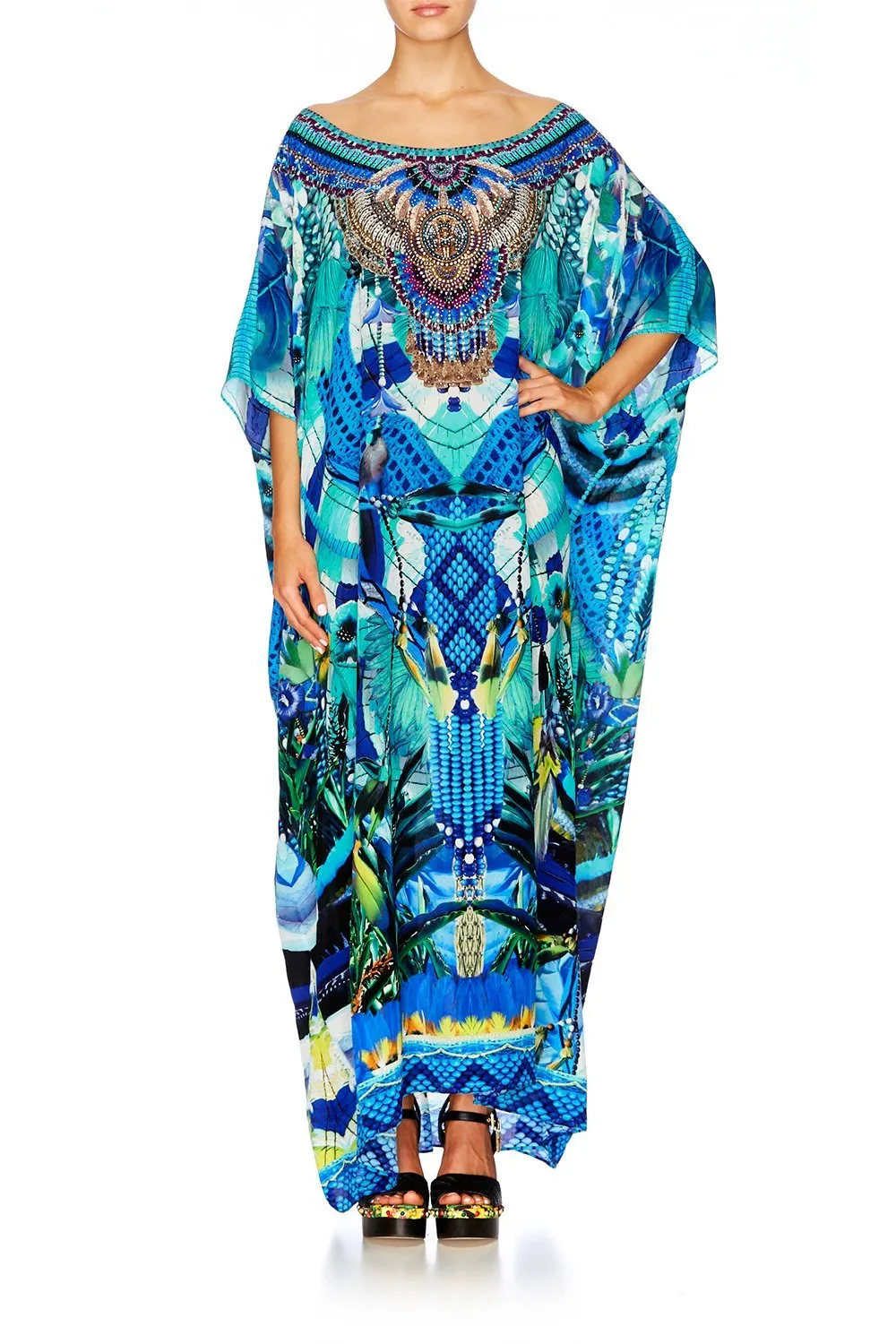 ROUND NECK KAFTAN AMAZON AZURE