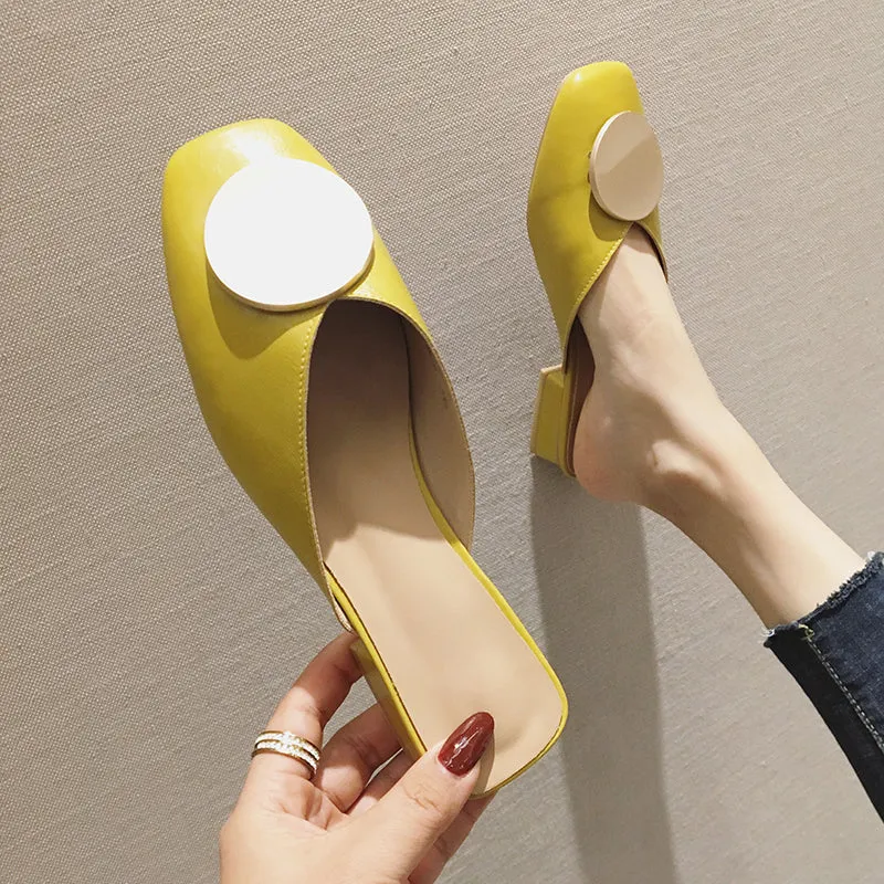 Square Toe Elegant Date Flat Heel Slippers Loafers