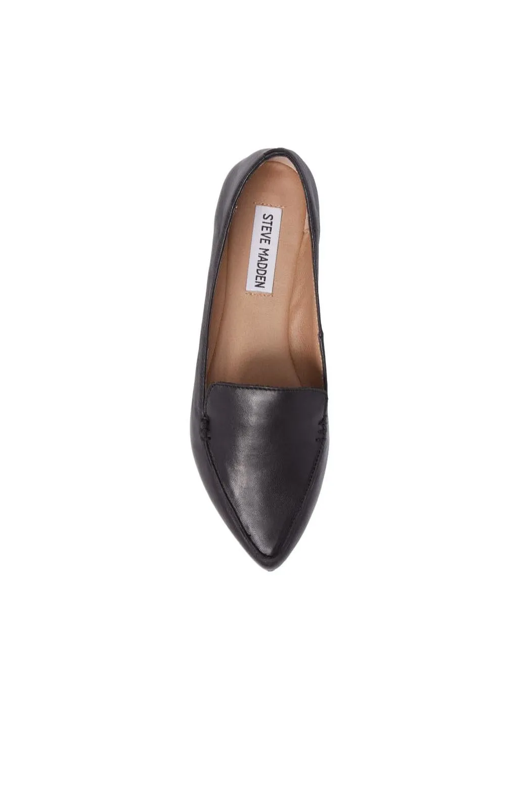 Steve Madden Feather Black Leather Pointed Closed Toe Slip On Flat Loafer
