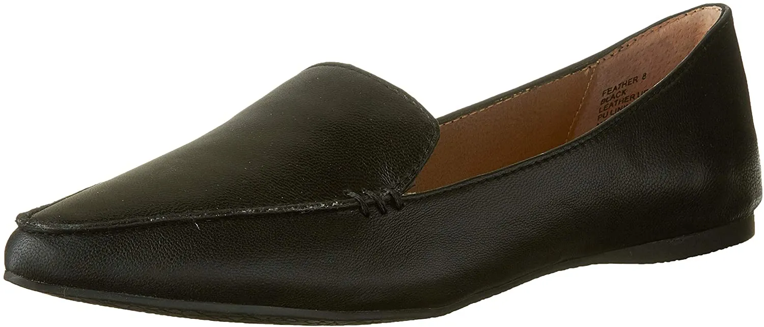 Steve Madden Feather Black Leather Pointed Closed Toe Slip On Flat Loafer