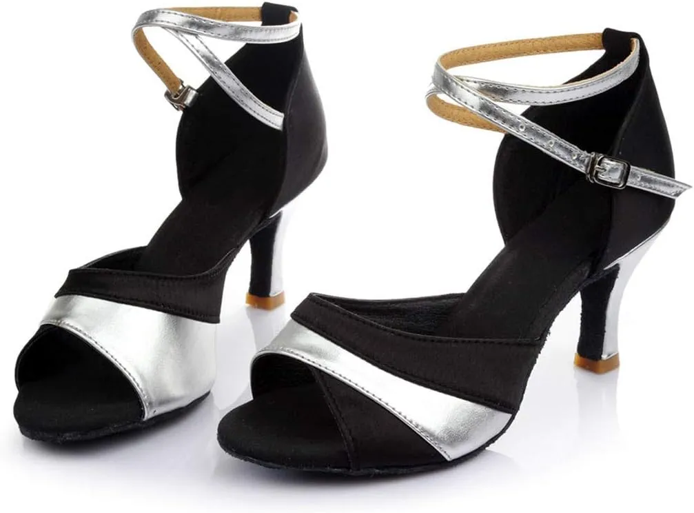 Strappy Heels for Women Leather Latin Ballroom Sandals Latin Dance Tango Shoes Performance Practice Dancing Shoes