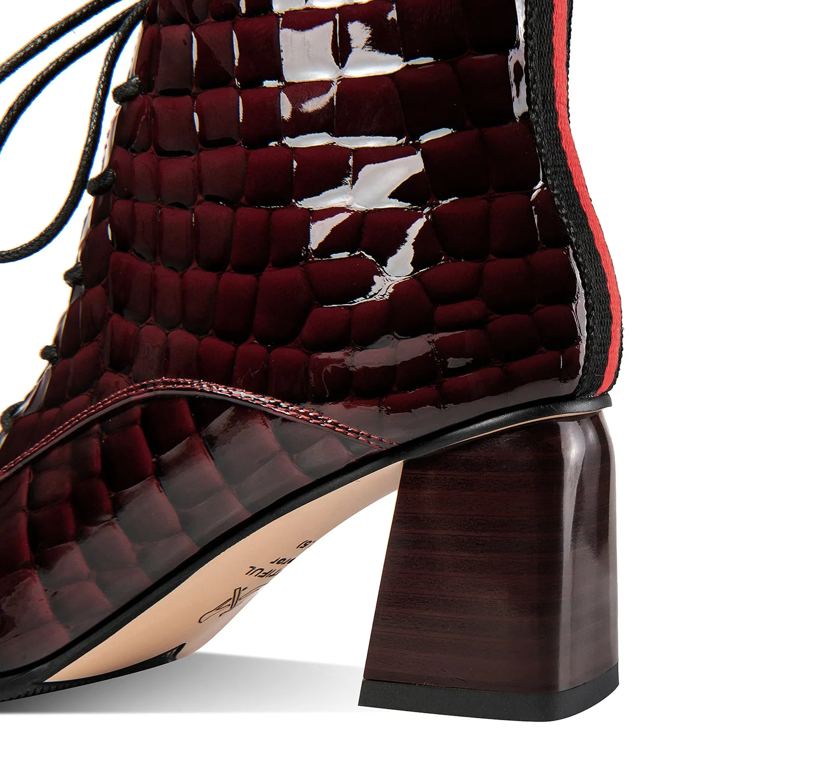 TinaCus Patent Leather Women's Handmade Pointed Toe Block Heel Lace Up Stylish Ankle Booties