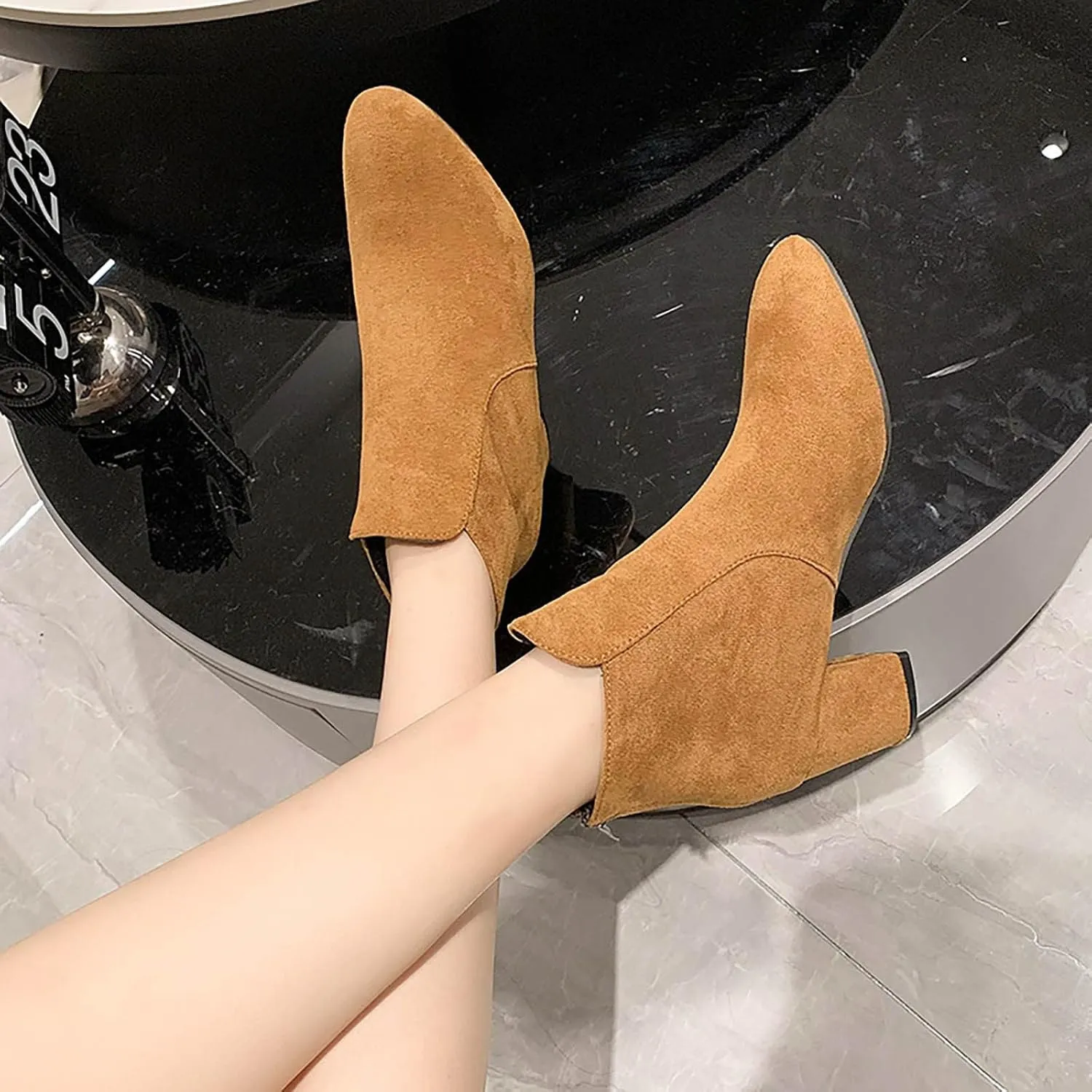 Women's Ankle Boots & Booties Black Dress Booties for Women Womens Work Boots Black Boot Heels for Women Keep Warm Flat Bottom Slip on Pointed Toe Leather Casual