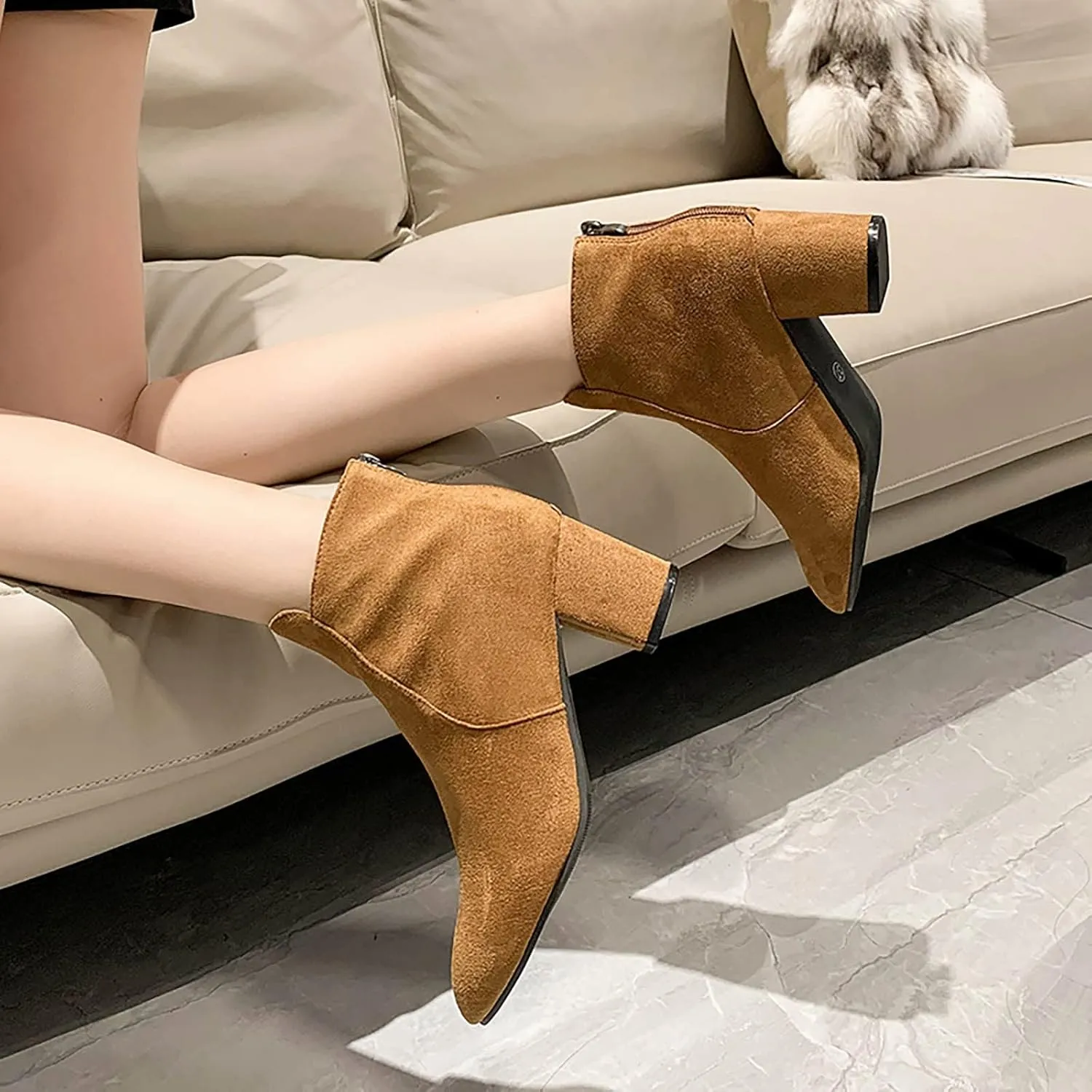 Women's Ankle Boots & Booties Black Dress Booties for Women Womens Work Boots Black Boot Heels for Women Keep Warm Flat Bottom Slip on Pointed Toe Leather Casual