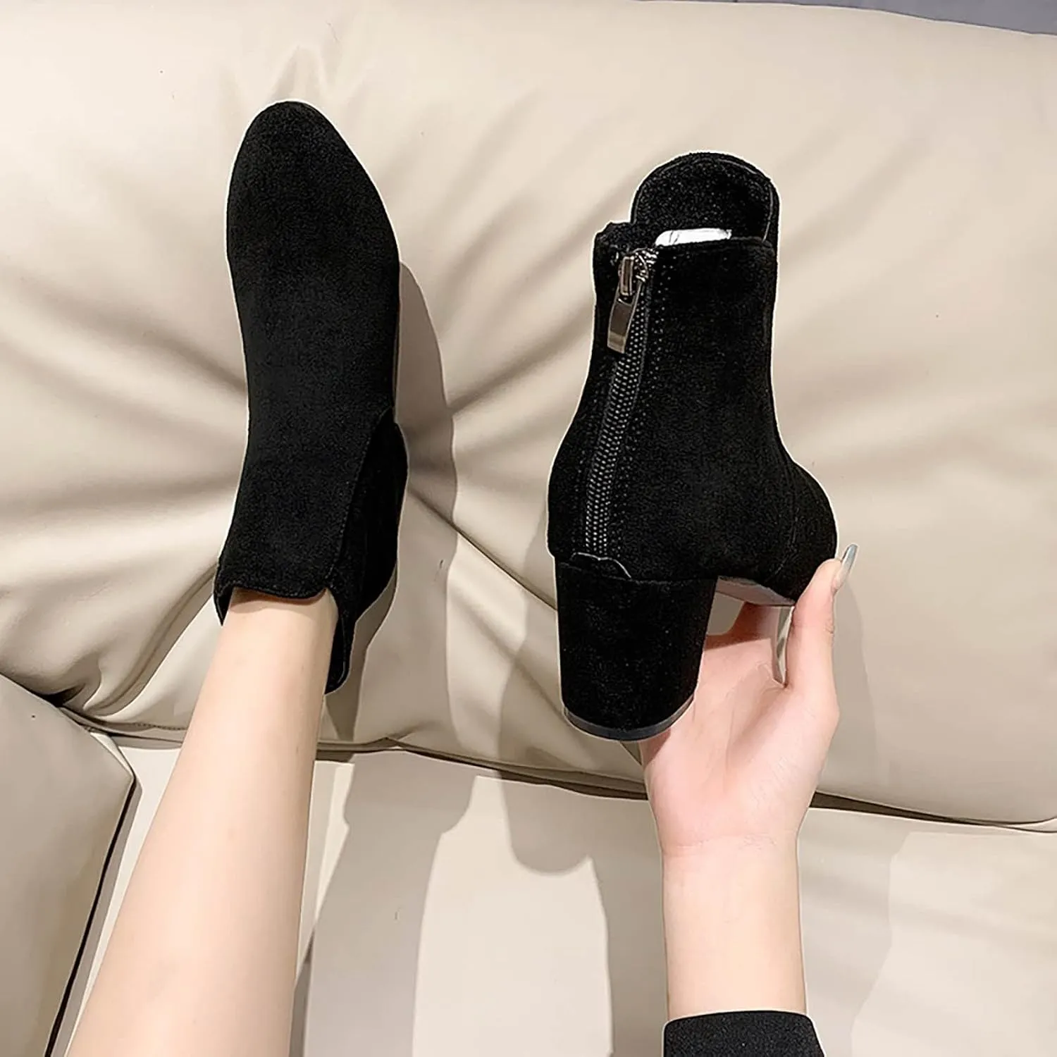 Womens Boots Fall 2024 Ankle Womens Black Booties with Heel Women Wide Boots Wedge Boot Lightweight Breathable Chunky Low Heel Classic Pointed Toe