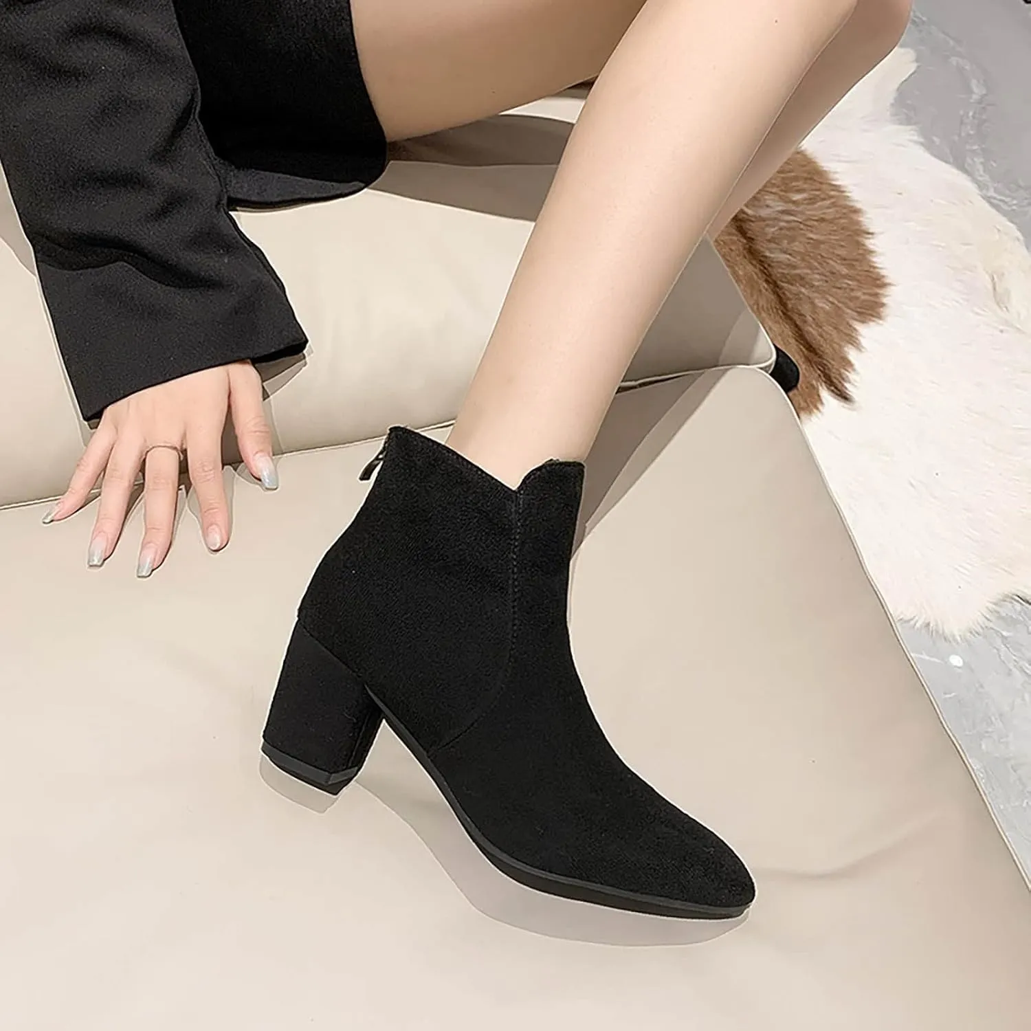 Womens Boots Fall 2024 Ankle Womens Black Booties with Heel Women Wide Boots Wedge Boot Lightweight Breathable Chunky Low Heel Classic Pointed Toe