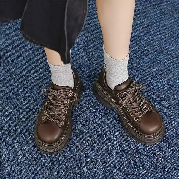 Women's Round Toe Vintage Platform Lace-Up Loafers 51533568C