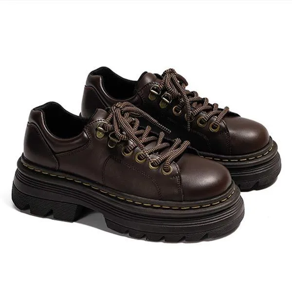 Women's Round Toe Vintage Platform Lace-Up Loafers 51533568C