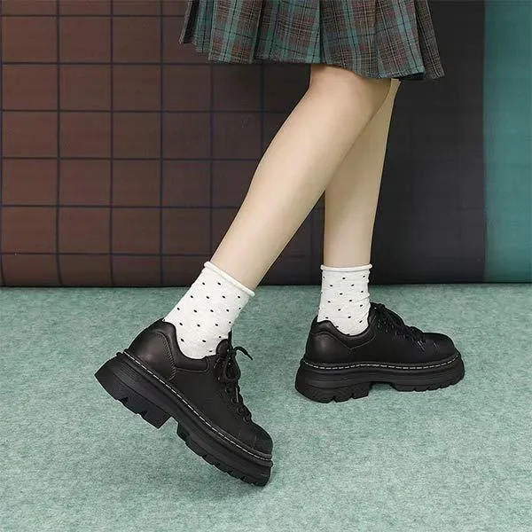 Women's Round Toe Vintage Platform Lace-Up Loafers 51533568C