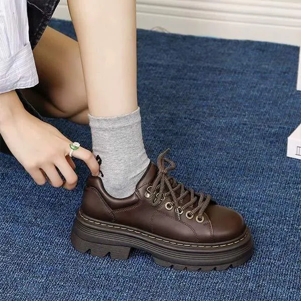 Women's Round Toe Vintage Platform Lace-Up Loafers 51533568C