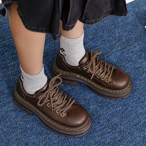 Women's Round Toe Vintage Platform Lace-Up Loafers 51533568C